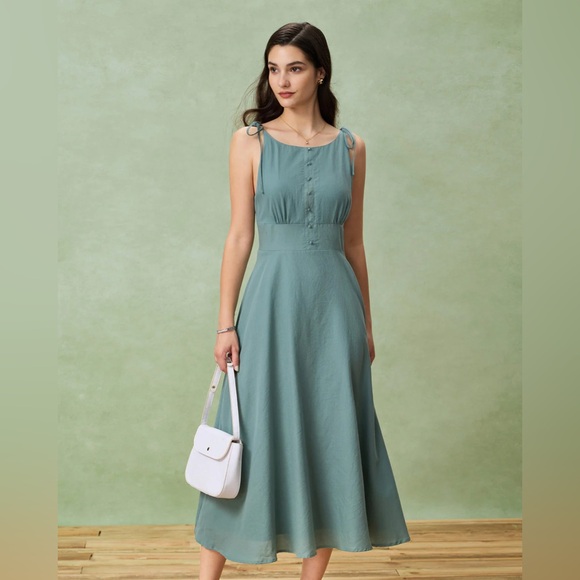 Rihoas Green Boat Neck Backless Slip Midi Dress - Picture 3 of 12